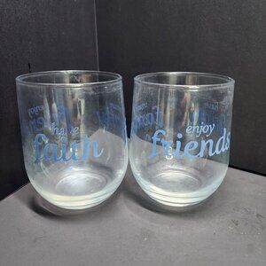 Faith Family Friends Stemless Wine Glasses - Set Of 2